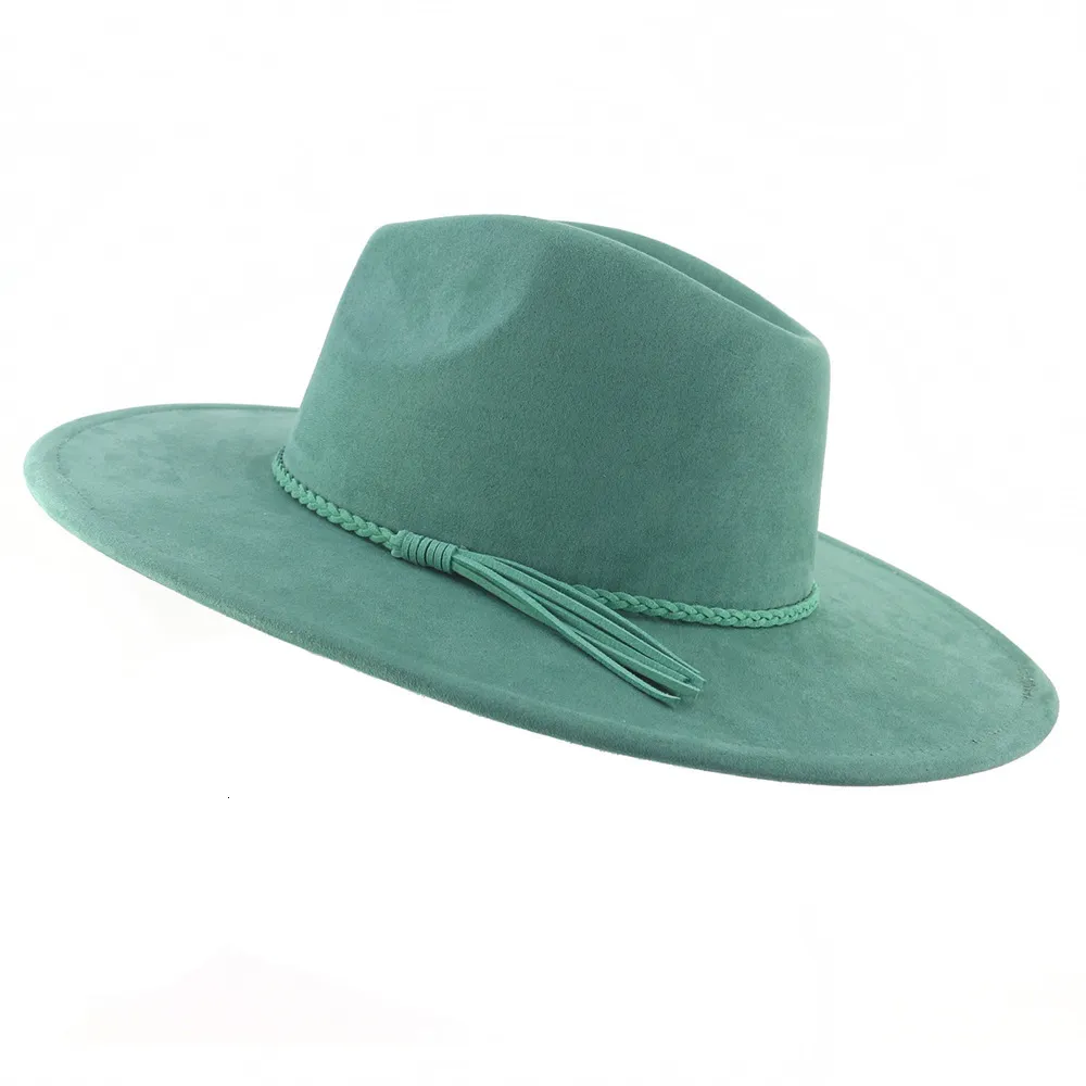 Wide Brim Hats Bucket Hats Faux Suede Top Hat 9.5cm Brim Fedora Hat Men Women Autumn Winter Felt Jazz Hats Classic Church Fedoras Chapeau Sombrero Mujer 230422