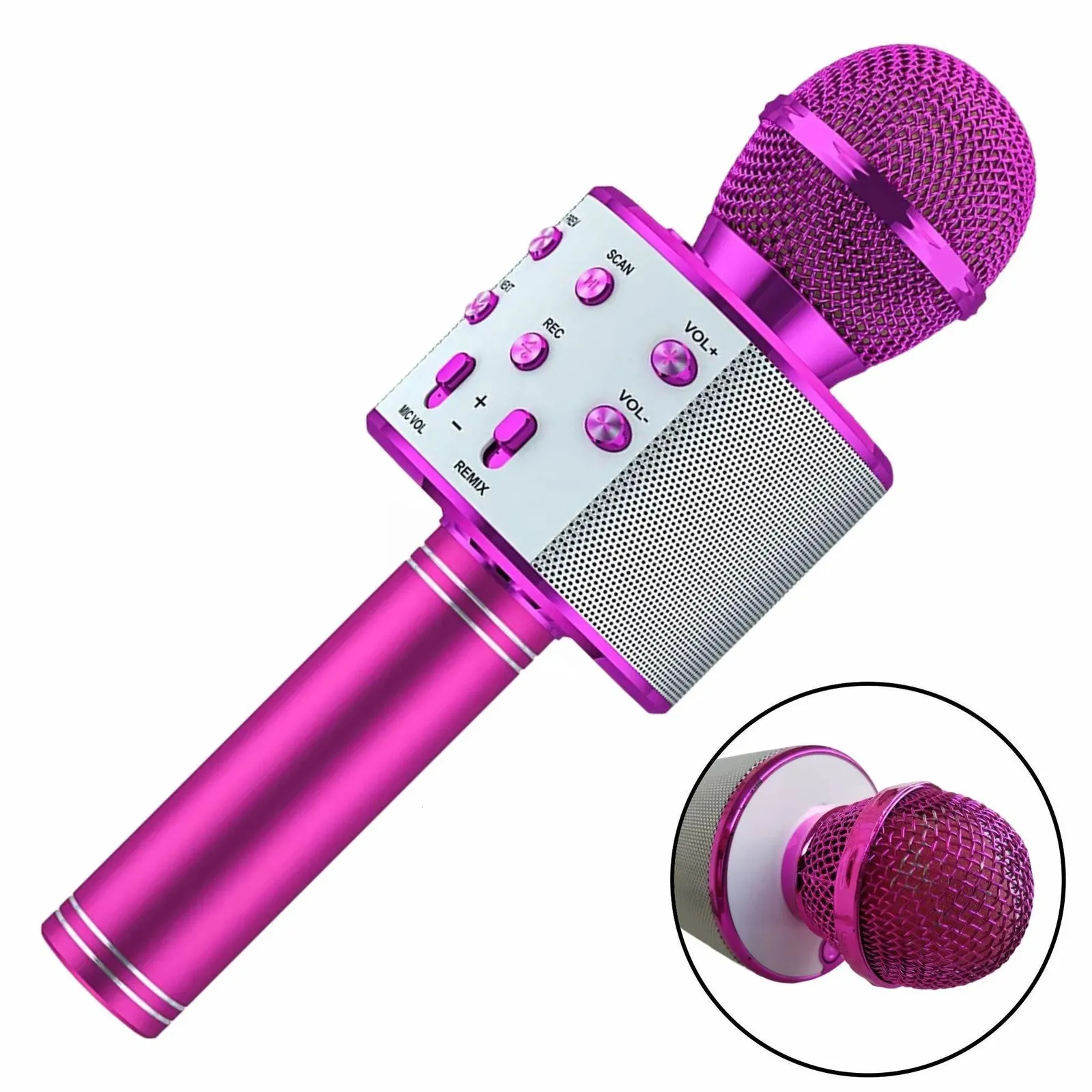 Microphones Wireless Bluetooth Karaoke Microphone 5-in-1 Portable Handheld Mic Speaker för alla smartphones-gåvor för flickor barn i alla år 231123