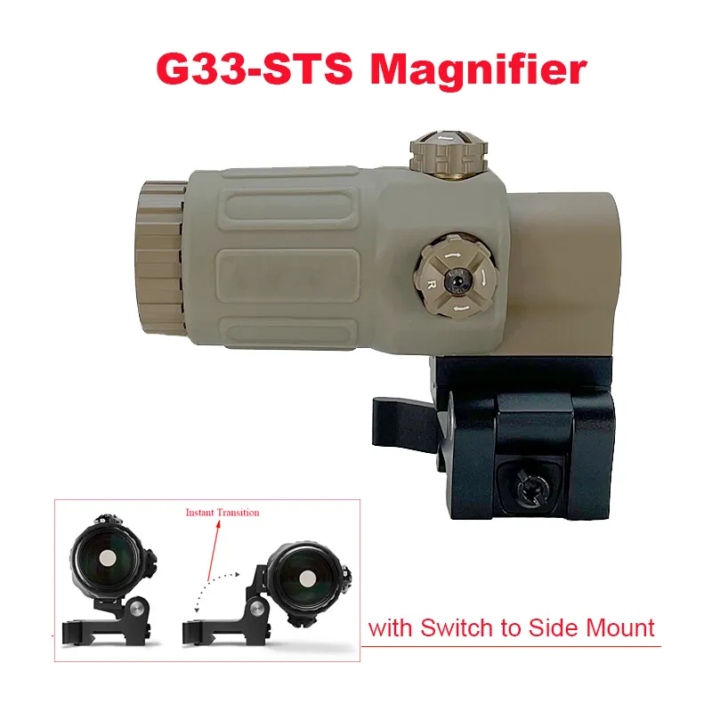 Taktisk G33 3X Magnifier Scope Compact Hunting Riflescope med Switch to Side STS Snabbt löstagbart montering 20mm Weaver Rail