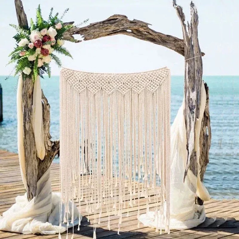 Tapices Tejido a mano Macrame BohemianTapestry Tapiz colgante de pared Ventana Puerta Cortinas Fondo de boda Decoración del hogar 231124