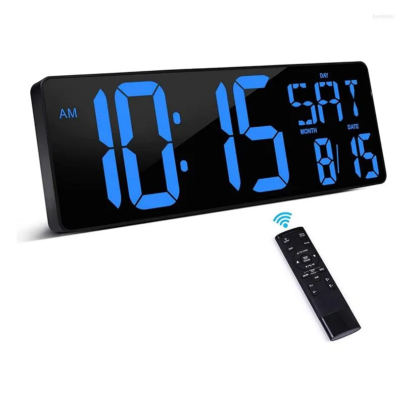 Horloges murales Grande horloge numérique avec télécommande Compteur d'affichage à LED de 16,5 pouces pour la maison EU Plug