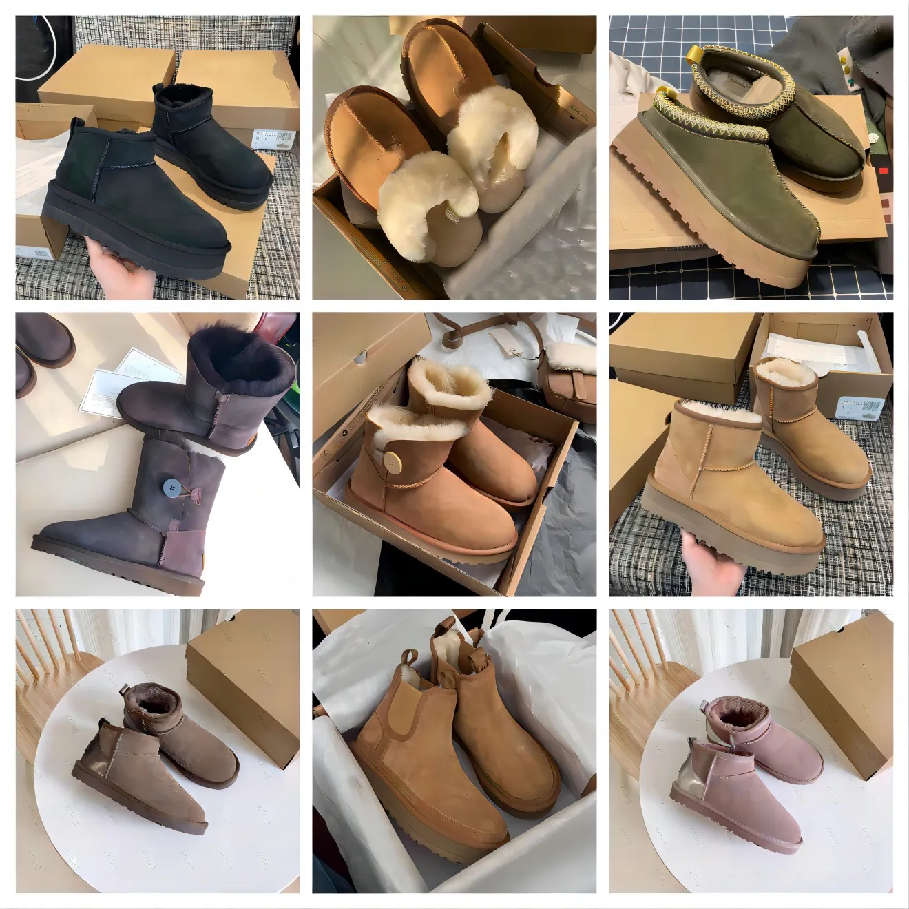 Designer Boots Australian Women Ug Bailey Chestnut Winter Buckle Fur Half Knee Short Lady Bottes I Wool Integrated Hair Slipper