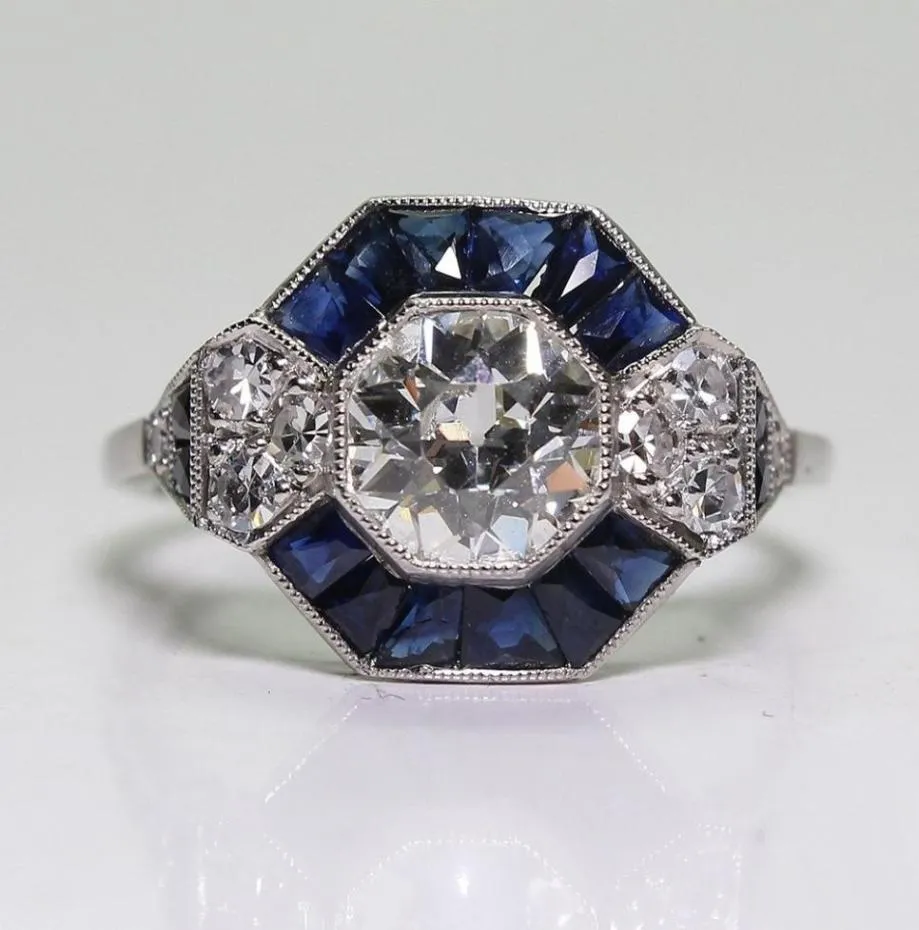 Antique Jewelry 925 Sterling Silver Diamond Sapphire Bride Wedding Engagement Art Deco Ring Size 5123325683