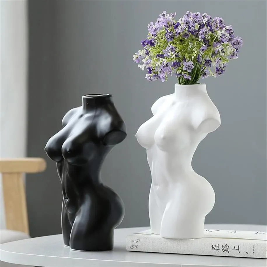 Vazen Kunstbloem Vaas Thuis Kamer Decor Tafeldecoratie Keramische Ornamenten Sexy Dame Body Sculpt Beeldjes Europa Modern Styl272W