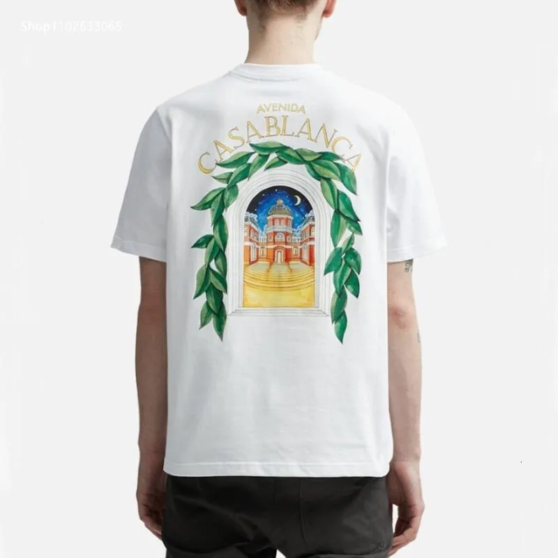 Männer S T -Shirts Casablanca Tür der Zeit und Platz gedruckter Straßenhemd Top Casa Casa Mode komfortable Kurzarm 230424