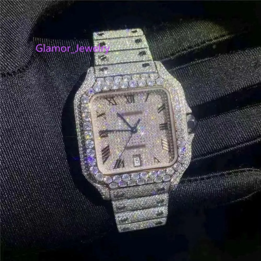 남성 Moissanite Mosang Stone Diamond Watch Movement Watches Men Top Montre De Luxe Wristwatch 기계 자동 홉