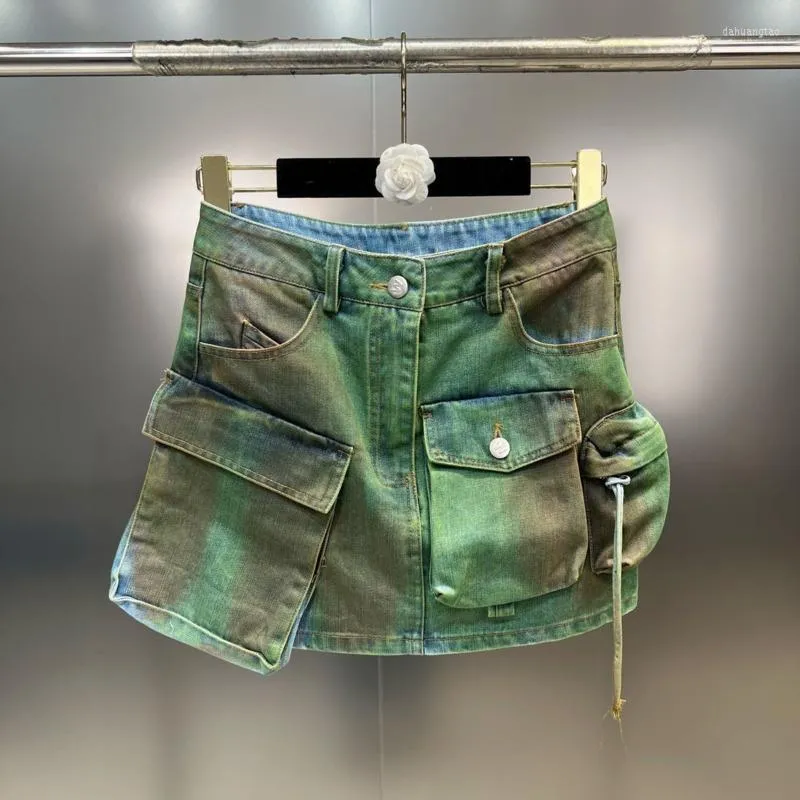 Denim skirt with big pockets discount