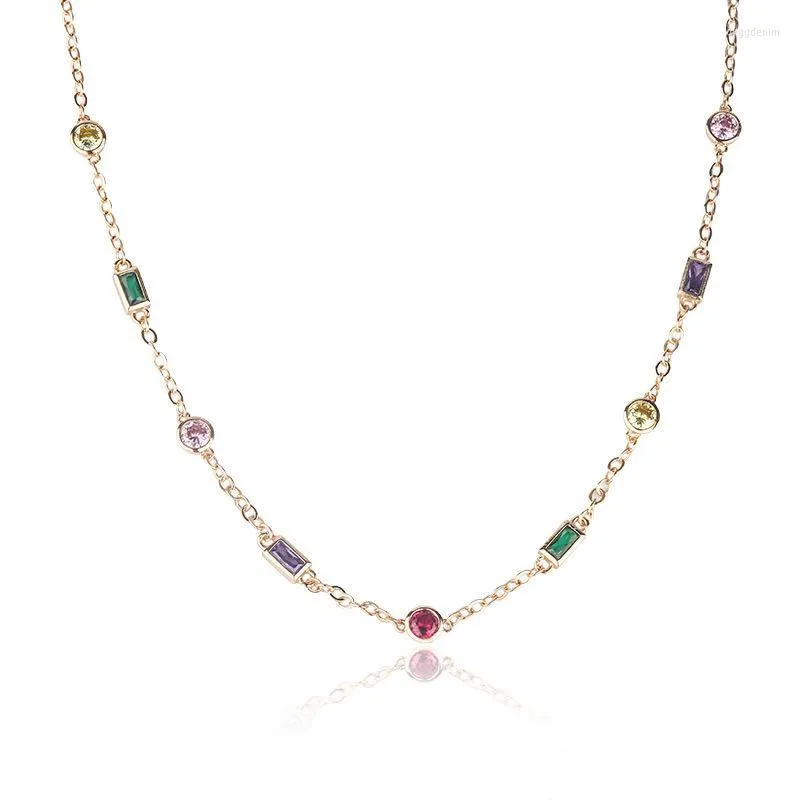 Hänghalsband Hibrid färgglada zirkoniumsten runt geometriska kvinnor multicolor crystal guldkedja choker halsband p26