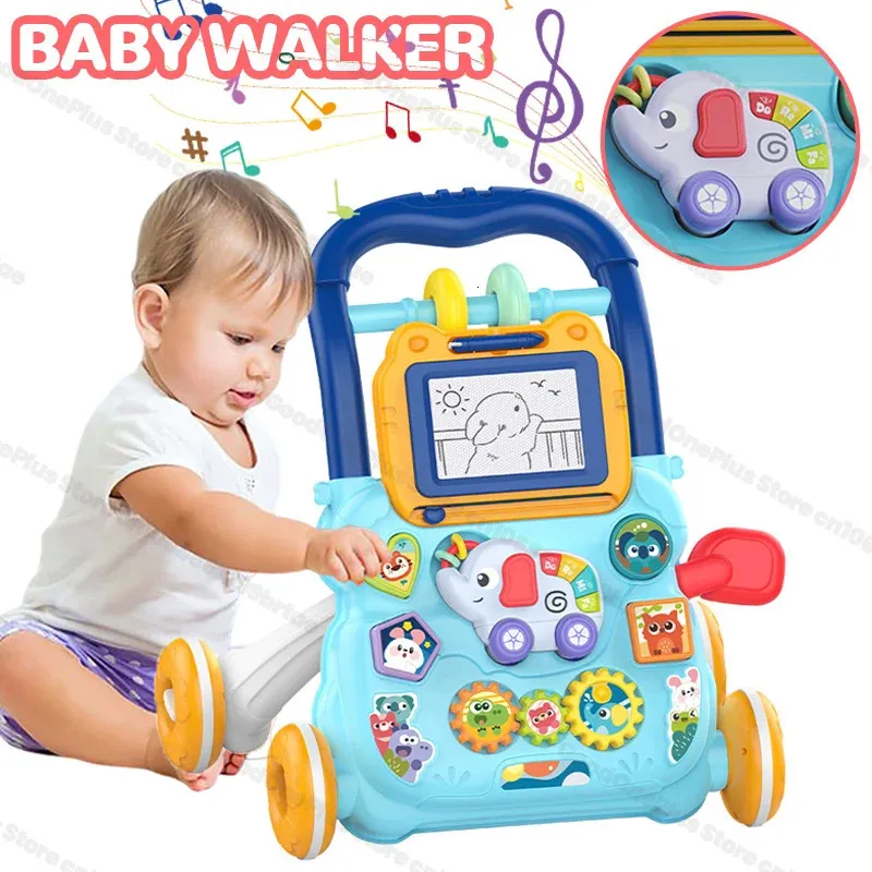 Intelligens Toys Baby Drag Walker med Wheel Kawaii Elephant Musical Toy Push Walking For Toddler Multifunction Aktiviteter 0 12 månader 231123