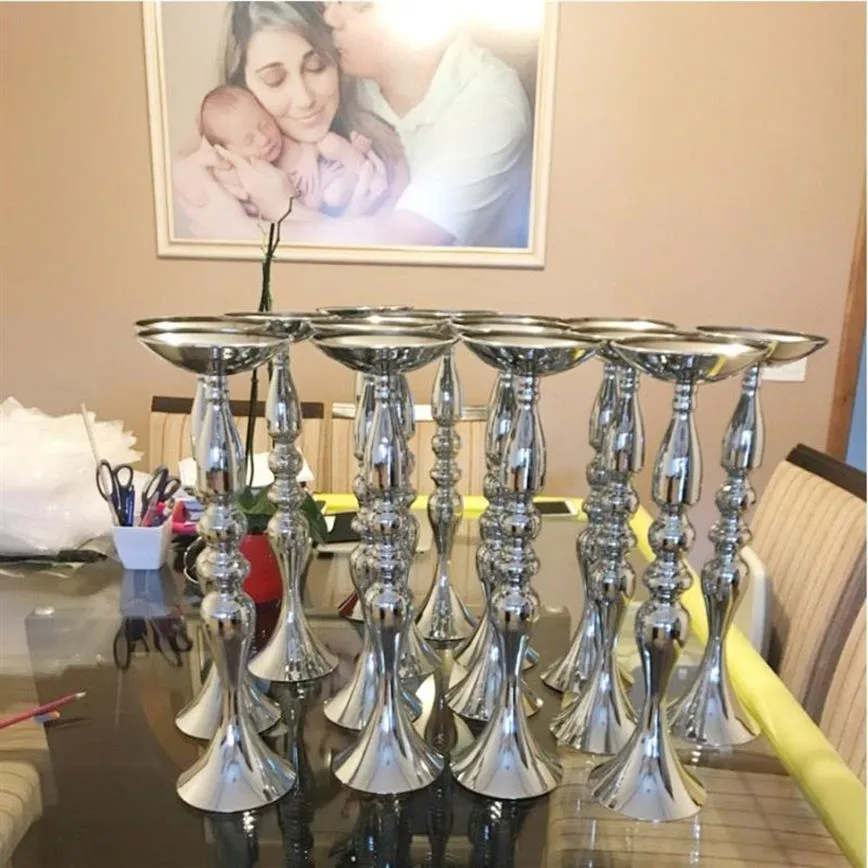 10PCS Silver Candle Holders 50cm 32cm Flower Stand Flowers Floor Vase Candlestick Metal Candelabra Wedding Table Centerpieces 02 Y294f