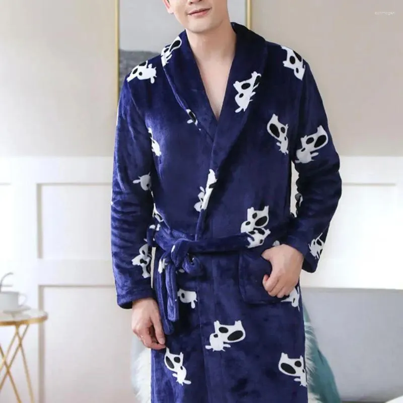 Men's Sleepwear Bathrobe For Men With Waist Tie Winter Nightgown Thick Plush Coral Fleece Robe Water Absorption Unisex Homewear