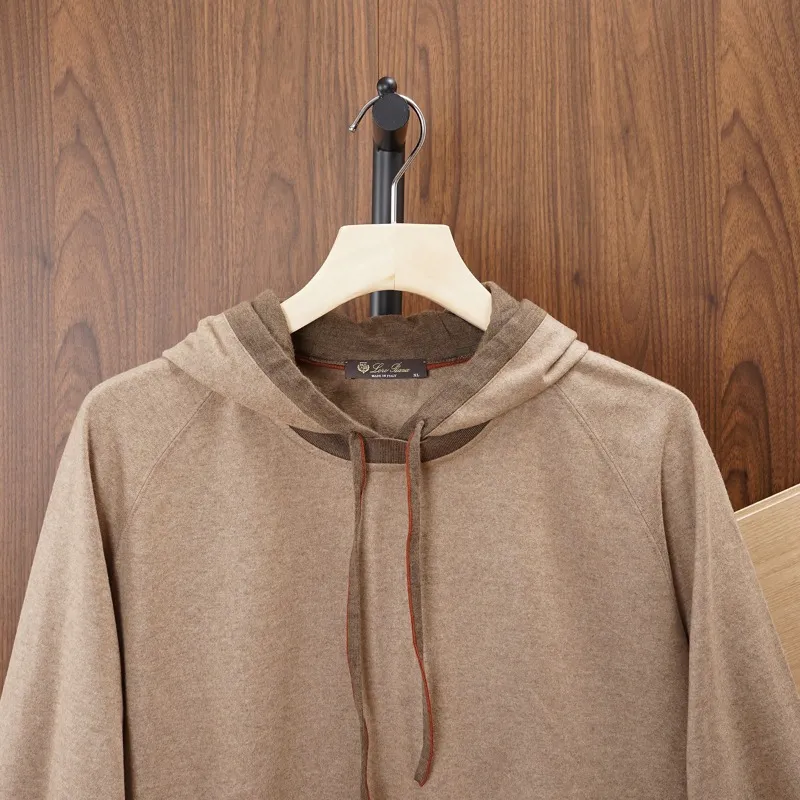 Mens Hoodies Autumn Loro Piana Cashmere Khaki Hooded Coats