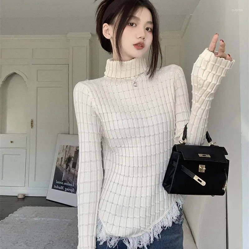 Suéteres femininos Lucyever Coreano Chic Turtleneck Sweater Senhoras Design de Moda Tassel Jumpers Mulheres Outono Inverno Manga Longa Malha Pulôver