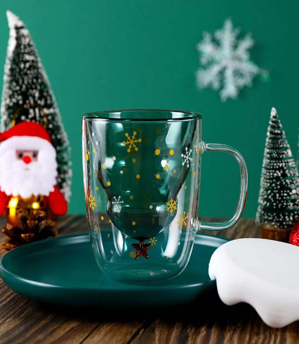 8oz s Kerst Evenement Cup Kerstboom Koffie Mok Thee Mok Hoge Kwaliteit Borosilicaatglas Dubbeldekker Cup2681460