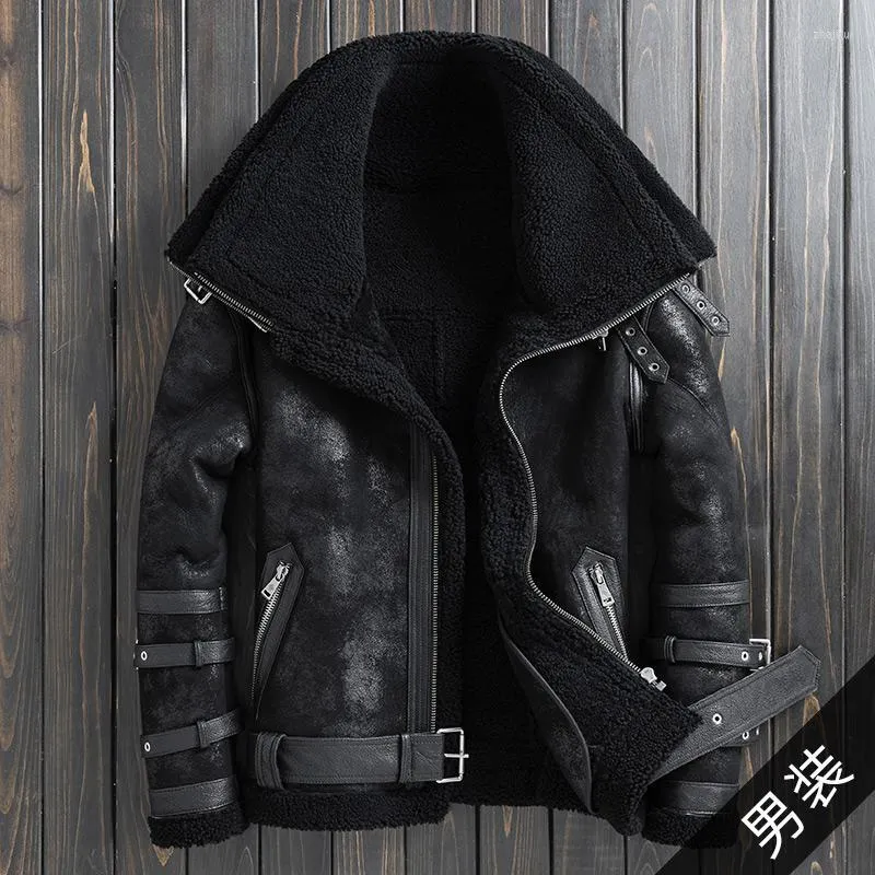 Men's Leather & Faux Natural Fur Coat Genuine Jacket Casual Short Real Sheepskin Coats Male Korean Outwear Winter Chaquetas