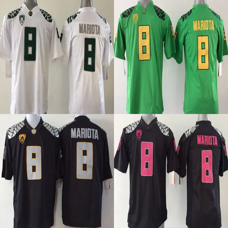 Jeunesse # 8 Marcus Mariota personnalisé collège Oregon Ducks maillots blanc noir vert enfants garçons taille personnaliser football américain porter jersey cousu ordre de mélange