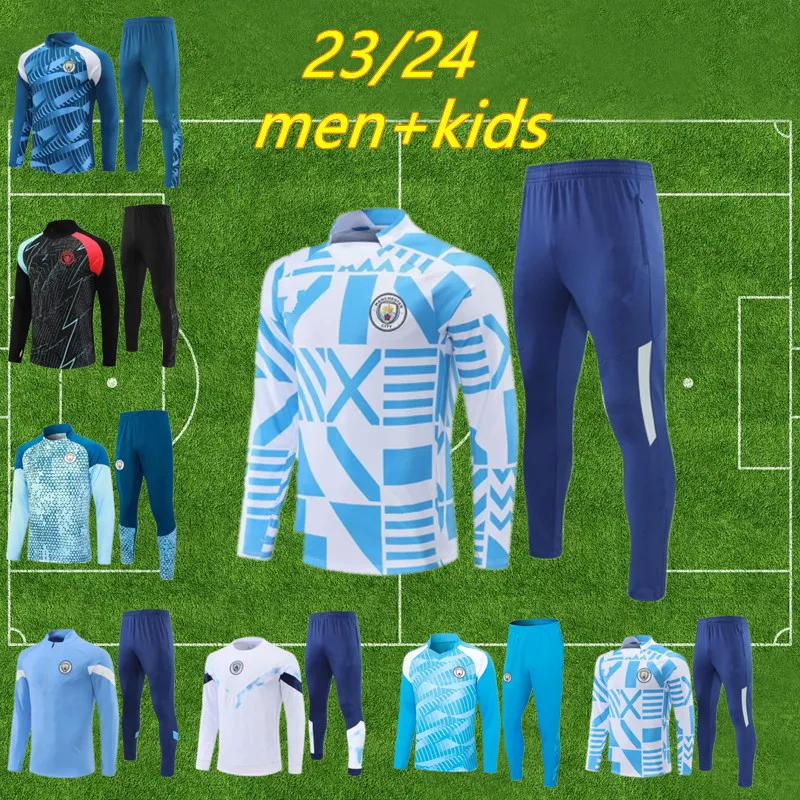 Kit enfants demi-fermeture éclair costume d'entraînement survêtement 23/24 Haaland Phil Foden Grealish manches longues homme vêtements de sport Football