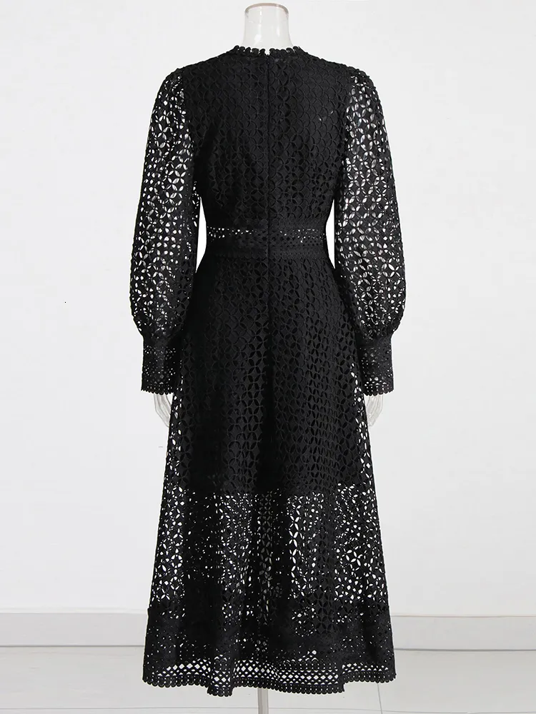 CHICEVER Embroidered Lantern Sleeve High Waist Modern filipiniana dress for Women - Casual A-Line Style with Folds, Round Neckline, and Vinage Finish