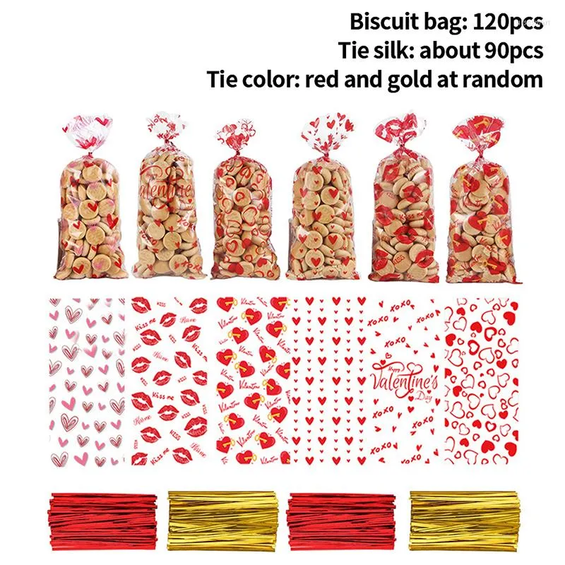 Emballage cadeau 120 pièces Valentine Cellophane sacs Cookie traiter amour coeur en plastique transparent plat bouche mariage fête faveur Goodies