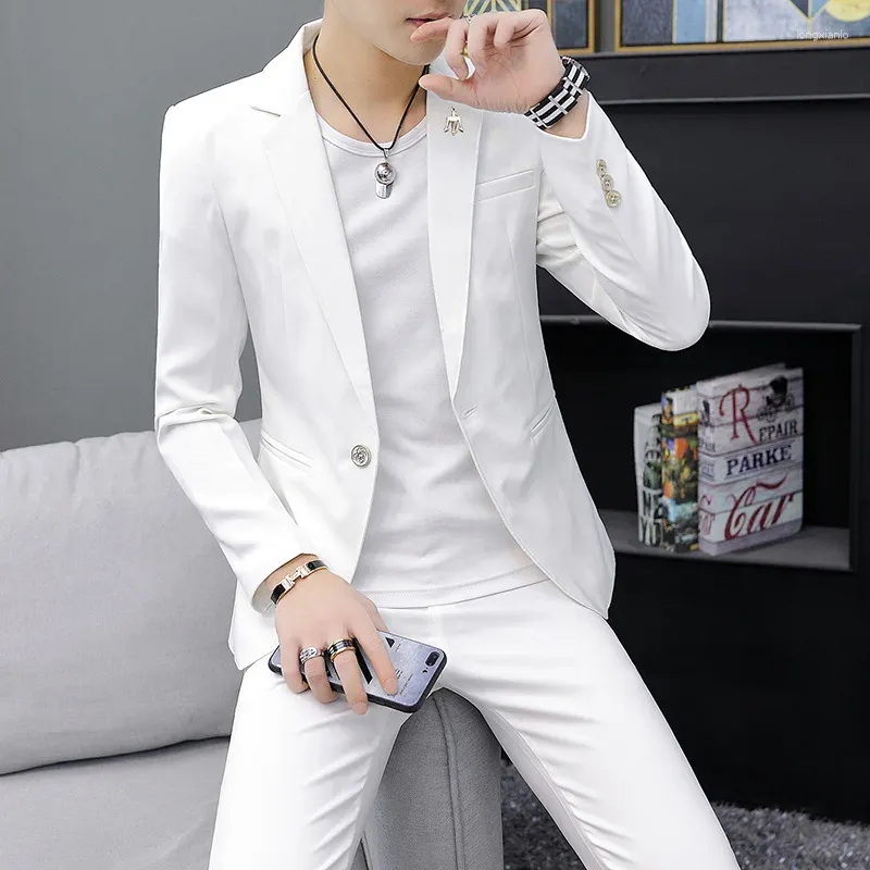 Costumes pour hommes un bouton 2 pièces blanc coupe ajustée hommes costume formel personnalisé simple marié mariage smoking bal avec pantalon