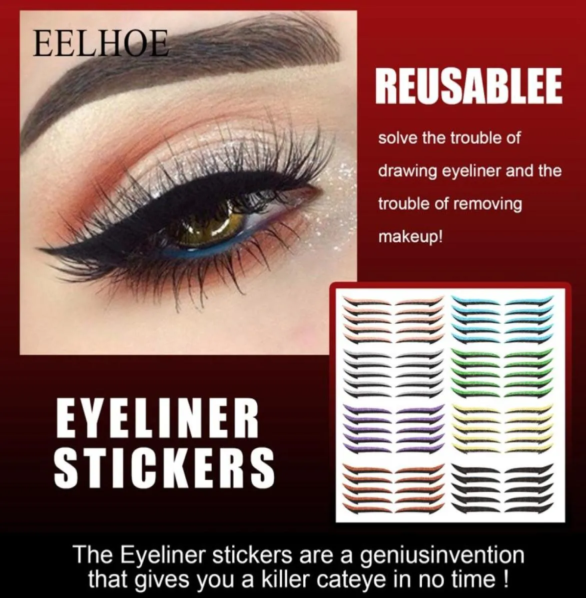 Adesivo per eyeliner glitter riutilizzabile con stick per palpebre impermeabili da 5 paia Do3932008