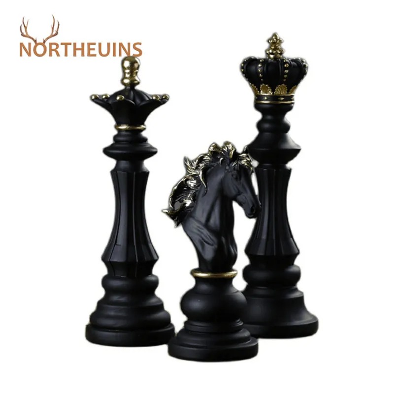 장식용 물체 인형 Northeuins Resin Retro International Chess Interior King Knight Sculpture Home Desktop 거실 장식 230422