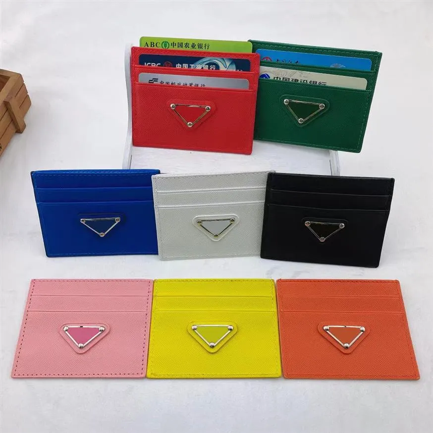Modedesigner kortinnehavare triangel märke kredit plånbok pu läder pass täcker ID Business Mini Pocket Travel för män Kvinnor P242B
