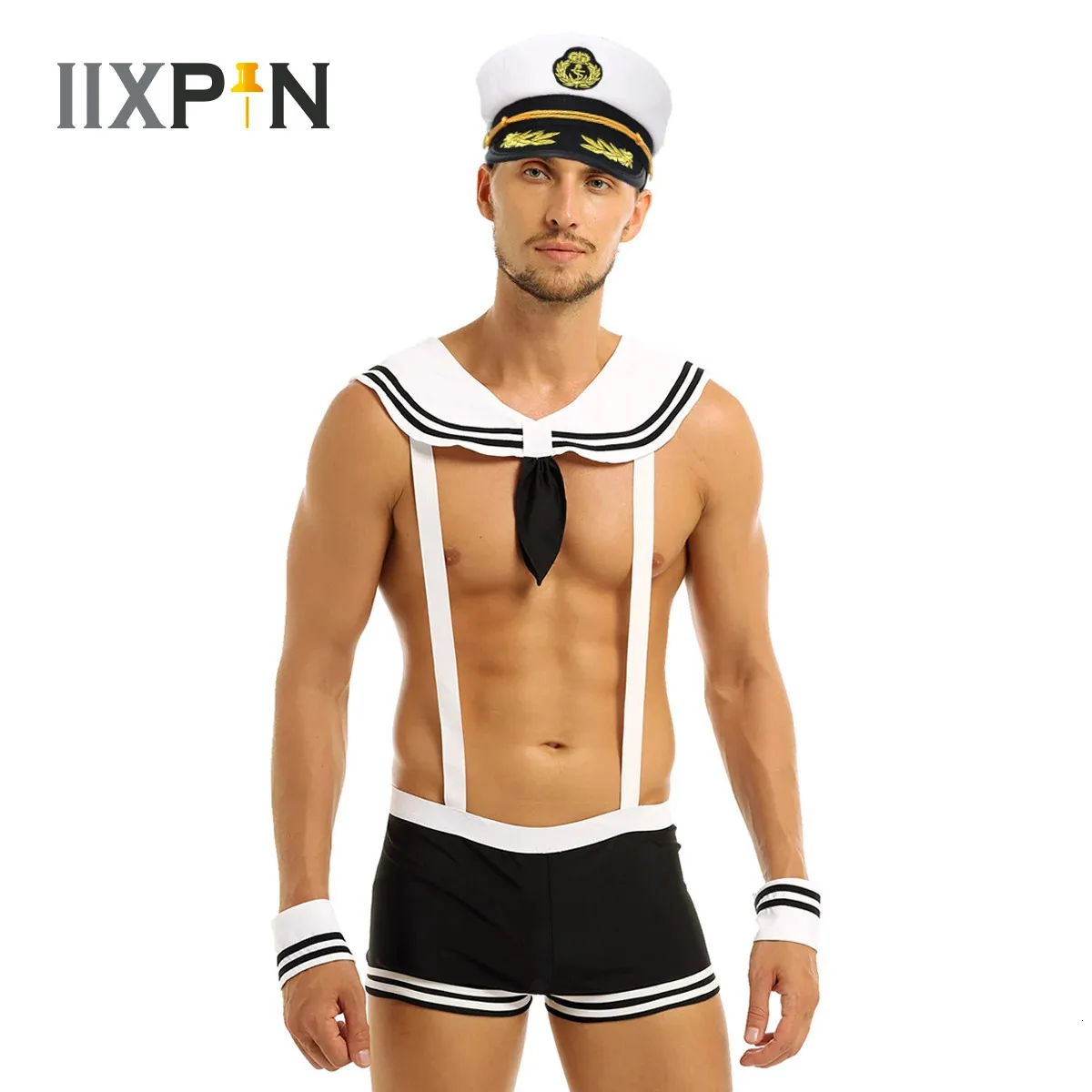 Set sexy uomo adulto costume da marinaio sexy erotico sexy slim fit capitano marinaio bianco uniforme festival di carnevale costumi maschili di Halloween 231123