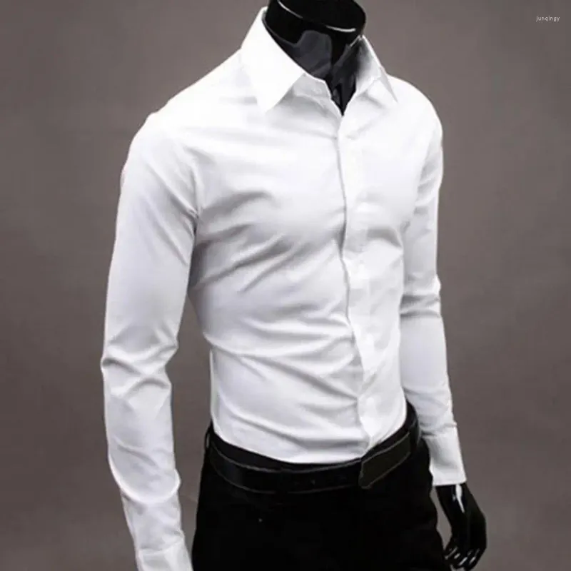 Camicie eleganti da uomo Camicia elegante Chiusura abbottonata non visibile attraverso bottoni automatici in cotone vestibilità slim