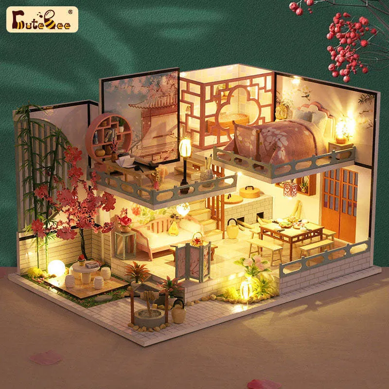 CUTEBEE DIY Dollhouse Furniture Kit Wooden Guqin Pavilion Diy