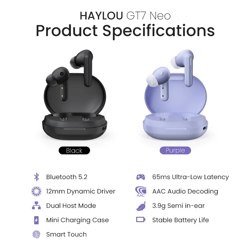 Écouteurs sans fil xiaomi haylou gt7 tws - bluetooth 5.2 - aac