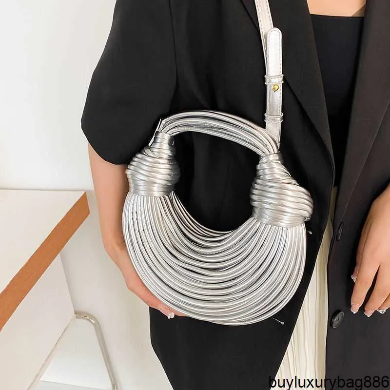 Noodle Pull Handbags BottegvVeneta Woven Totes Bags Authentic Leather Fashion Bags 2023 Bun Tying Niche Design Fashion Handbag Hand Woven Noodle Bag Womens Sho HBKL