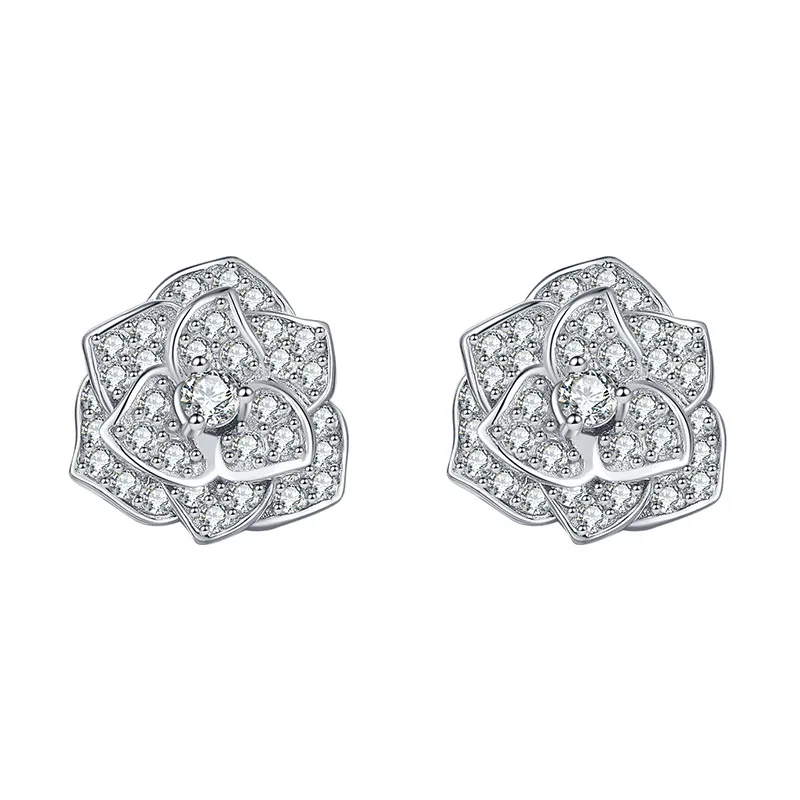 925 Sterling Srebrny alergiczny za darmo moda Dziewczęta Kolczyki Bling Moissanite Flower Colking