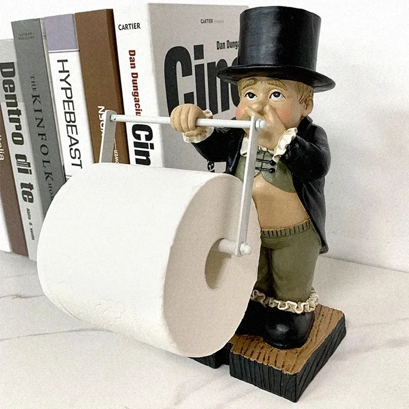 Dekorativa föremål Figurer Creative Spoof Paper Holder Statue Söt rolig Dekorativ skulpturharts Figur Butler Form Tissue Stand Rack 231123