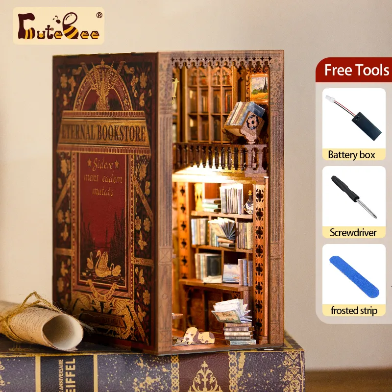 DIY Miniature Dollhouse Book Nook Kit - Wooden Bookshelf Insert Model ...