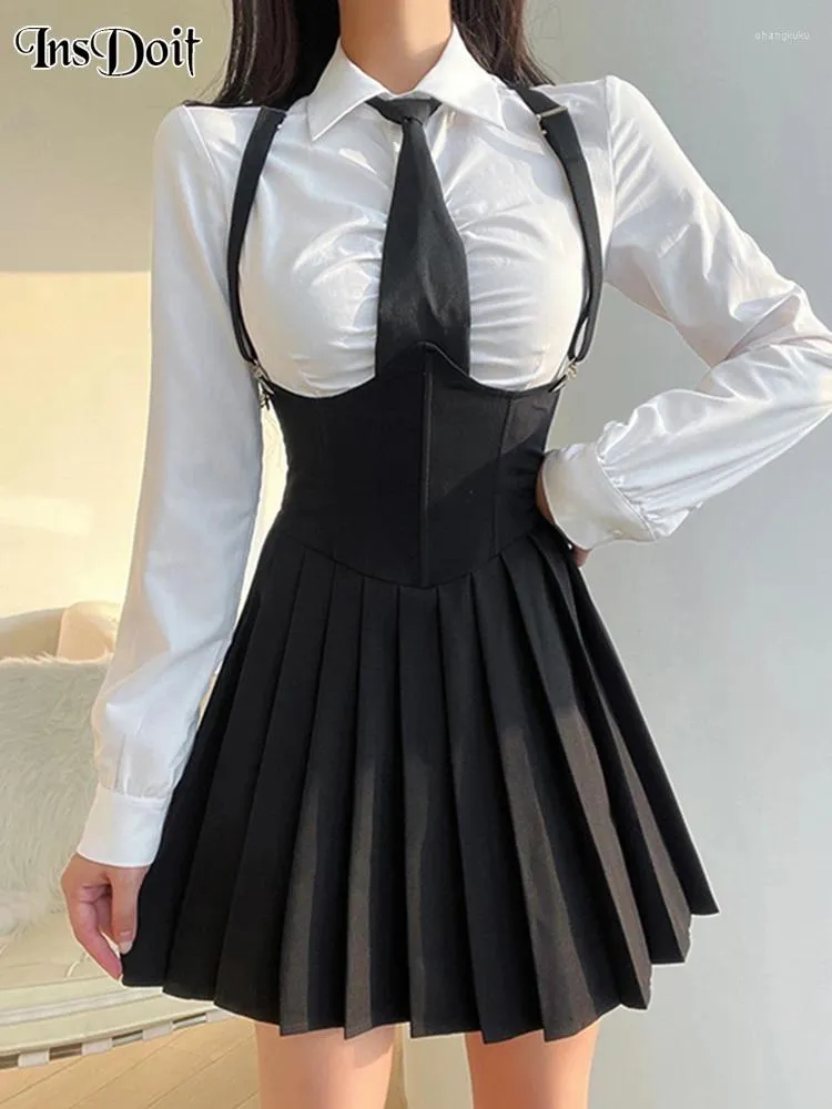 Sıradan Elbiseler İnsdoit Gotik Vintage Korse Strap Elbise Hizmetçi Cosplay Siyah Kadınlar Harajuku Sırtsız Kolsuz Estetik Kulüp Partisi