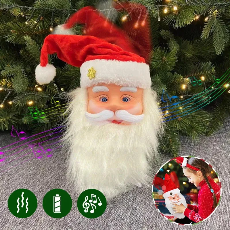 لعبة عيد الميلاد لوازم Electric Santa Claus Head Gifts Christmas for Kids Christmas Santa Claus Toy CAN CAN WING CAN WIND ACMAND ACMANT DECREATIONS 231124