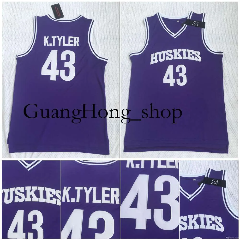 Высококачественный 43 Lianzexin K.Tyler Jersey Men Huskies 6-й Марлон Уэйанс Кенни Тайлер 100% ED Movie College Basketball Jerseys S-XXL Rare