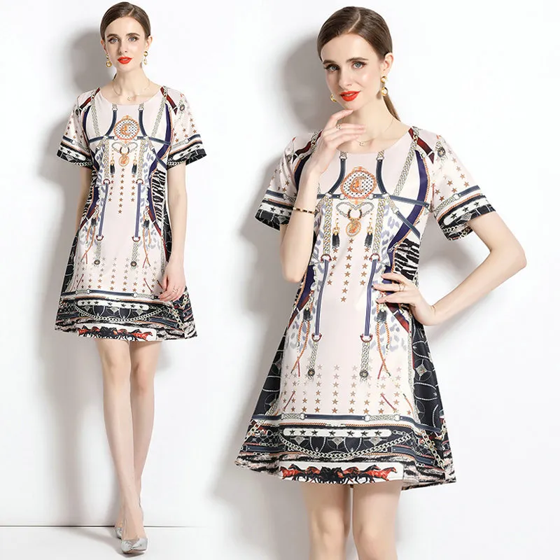 Femmes imprimé robe Boutique robe à manches courtes 2023 robes d'été haut de gamme mode dame robe OL robes