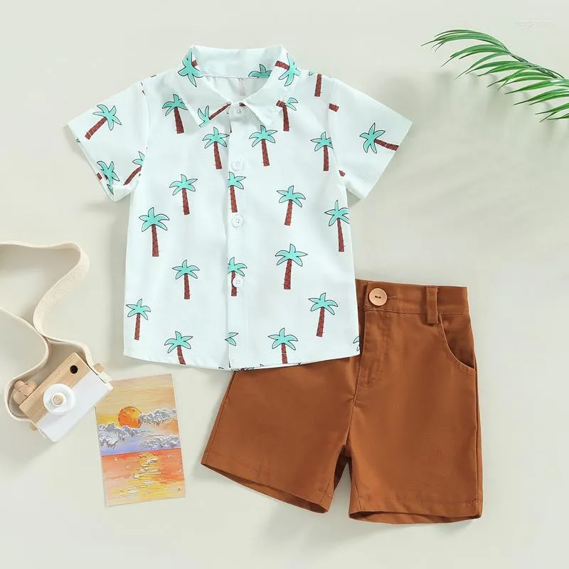 Kleidungssets für Kinder, Jungen, Gentleman, Sommer, Kokosnussbaum, Druck, Kurzarm, Hemd, Freizeit-Shorts, 2-teiliges Set für Kinder von 1 bis 6 Jahren