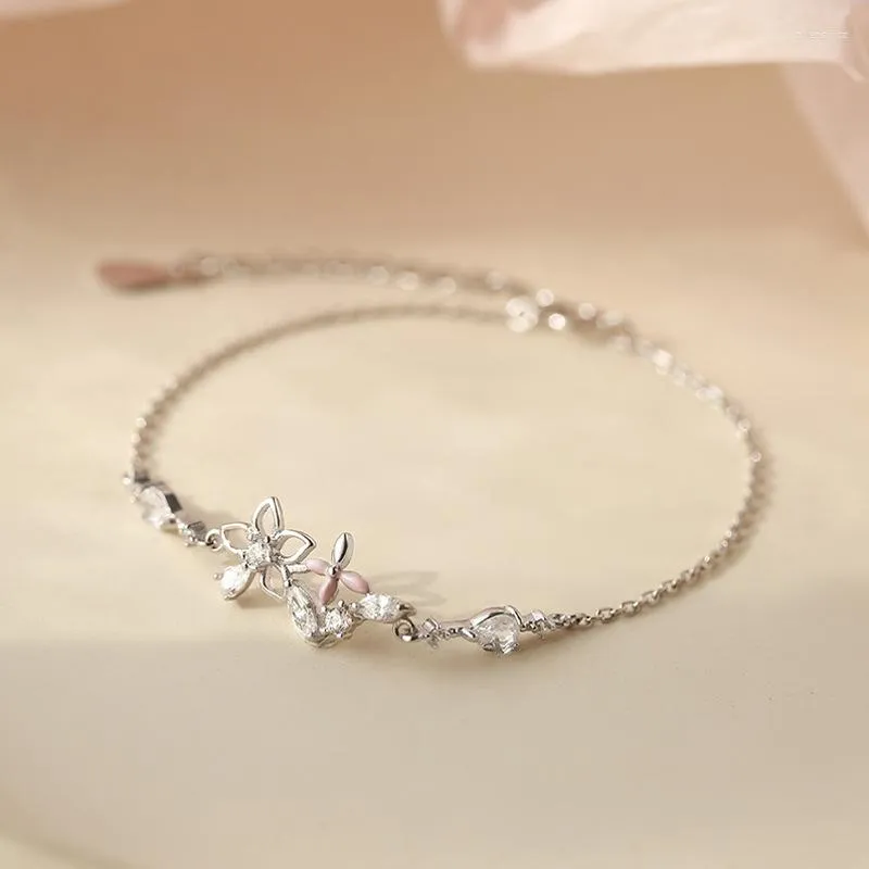 Link Bracelets Korean Fashion Chain Crystal Flower Charm Bracelet Bangle For Women Wedding Jewelry Hypoallergenic Pulseras Mujer