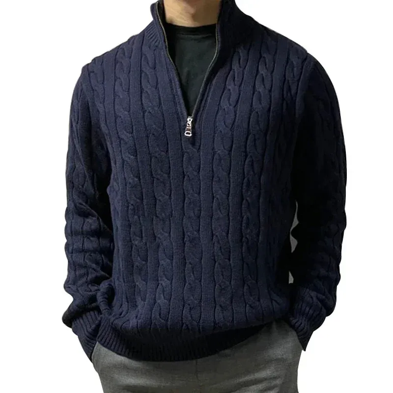Мужские свитеры пуловер Мужчина теплый вязаный свитер сплошной мода Turtleneck Половина Zip 100 хлопковое зимнее пальто повседневное 8509 231123