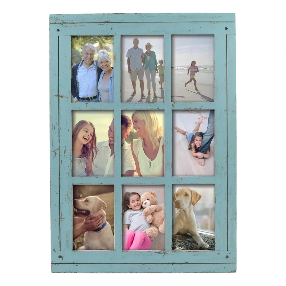 Decoratieve objecten beeldjes Prinz Homestead antiek blauw 9 opening collage fotolijst voor 4x6 pos wanddisplay 231123