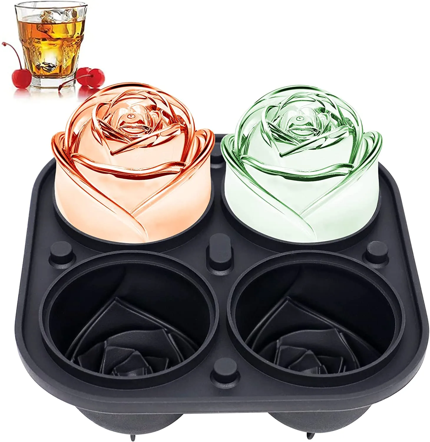 Vassoio in silicone per cubetti di ghiaccio, stampo riutilizzabile per cubetti di ghiaccio con coperchio, facile demolizione rotonda per cubetti di ghiaccio, per whisky, cocktail e lingjiong Bourbon