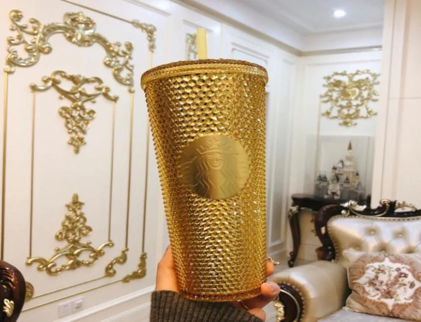 Newest s Christmas Golden dazzle goddess laser straw coffee cup 710ML Durian Plastic cold water cup out door Accompanying8590360