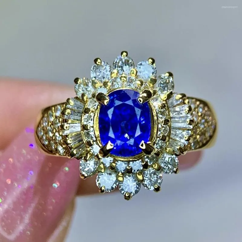 Кластерные кольца XHD506 Сплошная 18-километровая природа1,05CT Blue Sapphire для женщин.