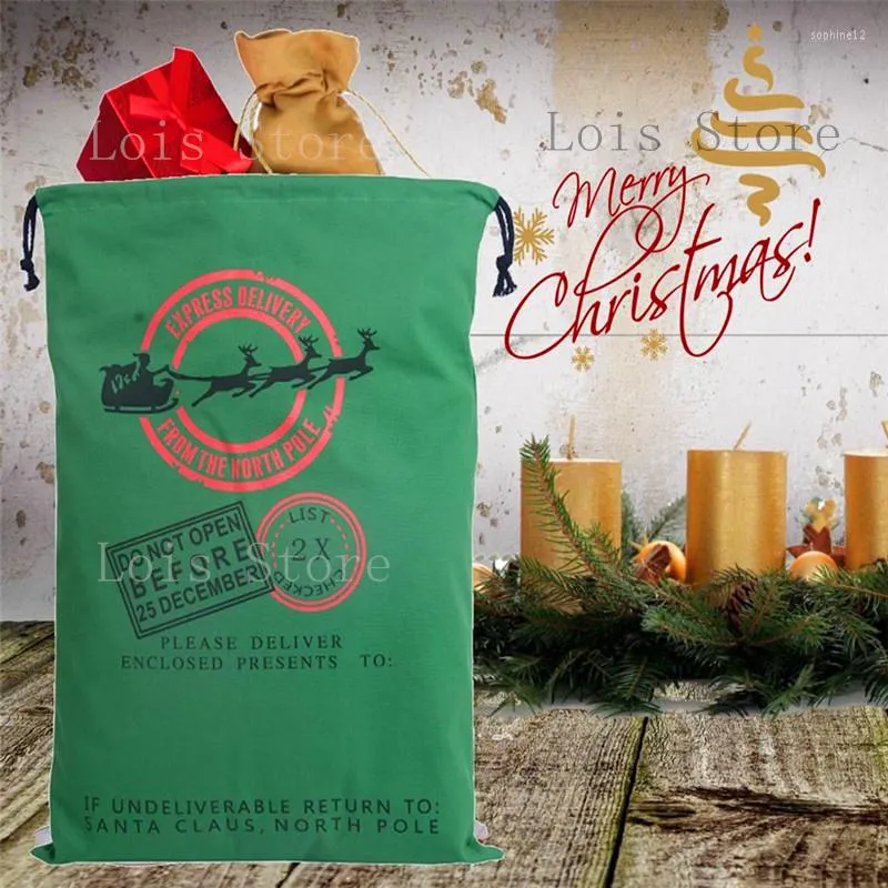 Décorations de Noël 1pc Santa Sacks 12 styles Styles Trawstring Canvas Sack Grand sac cadeau vintage Drop pour 2023 ans