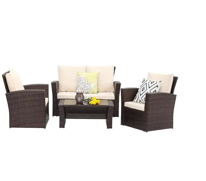 4 قطع PE Rattan Wicker الأثاث الفناء في الهواء الطلق مجموعة في بني TB-KX-N12BN