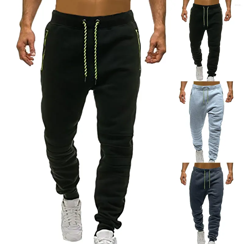 Pantalon de sport pour hommes, couleur unie, cordon de serrage, taille élastique, décontracté, ample, course à pied, Fitness, survêtement avec poches