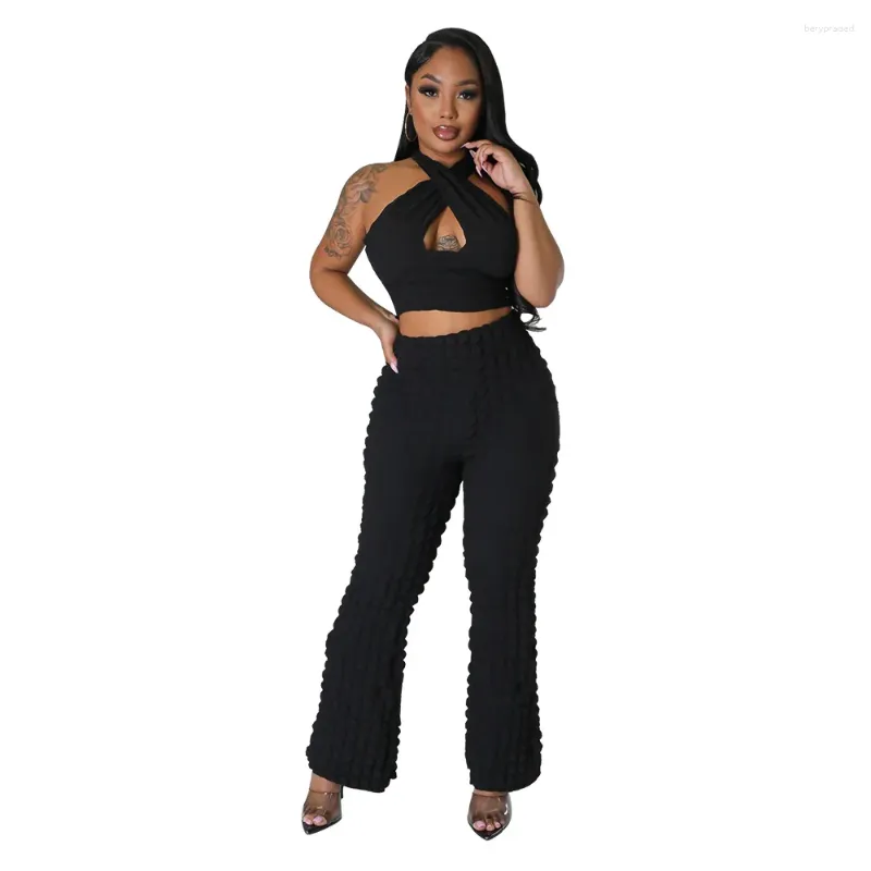 Women's Two Piece Pants Sexy Fashion Women Summer Set Female Streetwear 2PCS Outfits Girl's Cropped Backless Tops Suit Lady's Sets